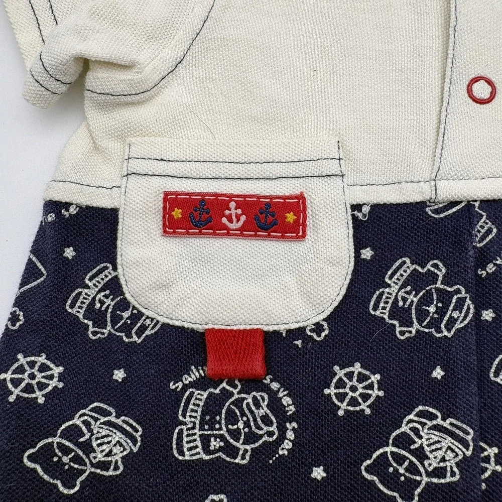 SomeBunny Romper Boys 3-6M Blue Sailor‎ Bear Nautical Snap Knit One Piece